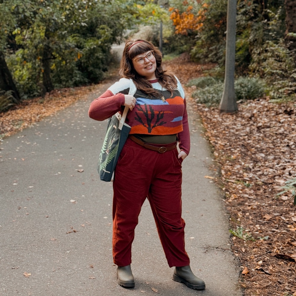 Earthy Landscape Scene Crop Sweater - Picture 2 of 7